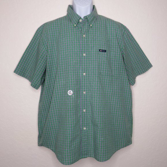 Chaps* Men's Short Sleeve Button Down Curved Hem‎ Chest Pocket Plaid Shirt~ XL - Picture 1 of 14